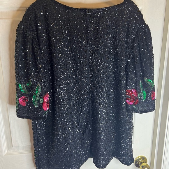 Vintage Laurence Kazar silk sequin & beaded top XL-XXL - Picture 5 of 9